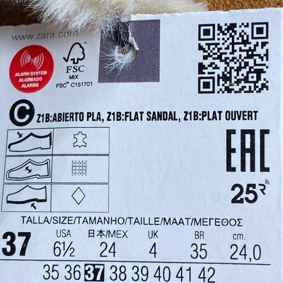 NWT. Zara Natural Color Faux Fur Flat Leather Sandals. Size 6,5. - Picture 7 of 7